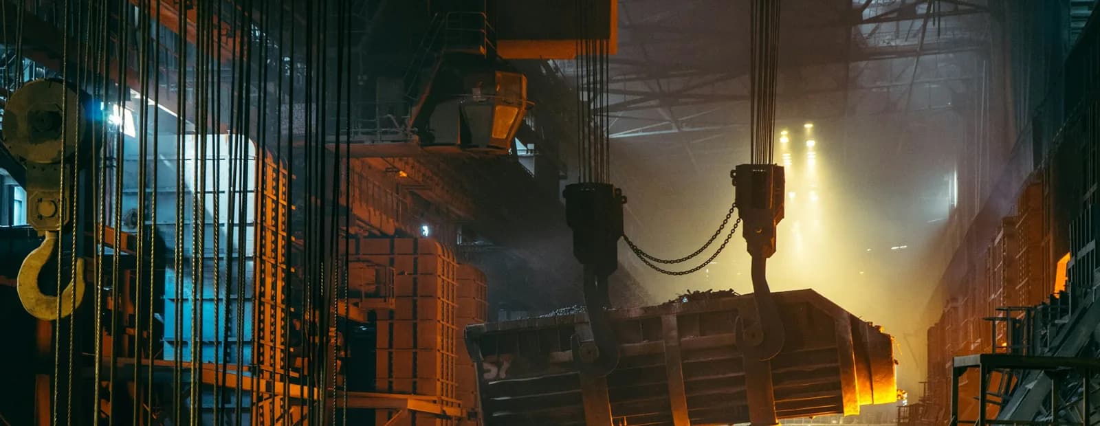 Metal production plant interior during a working shift