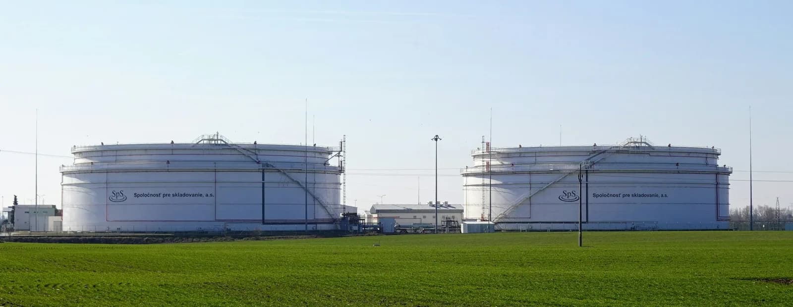 Large petroleum storage tanks at a fuel depot